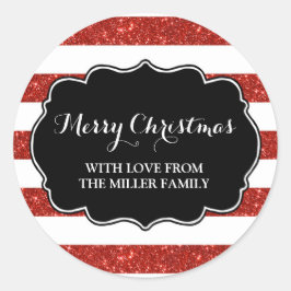 Roter Glitzer Streifen Frohe Weihnachten Custom Runder Aufkleber