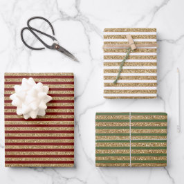 Roter Glitzer Streifen Geschenkpapier Set