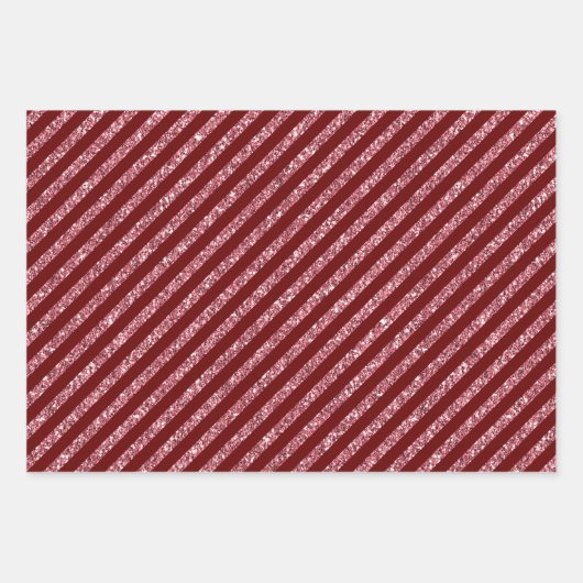 Roter Glitzer Streifen Stars Geschenkpapier Set (Vorderseite)