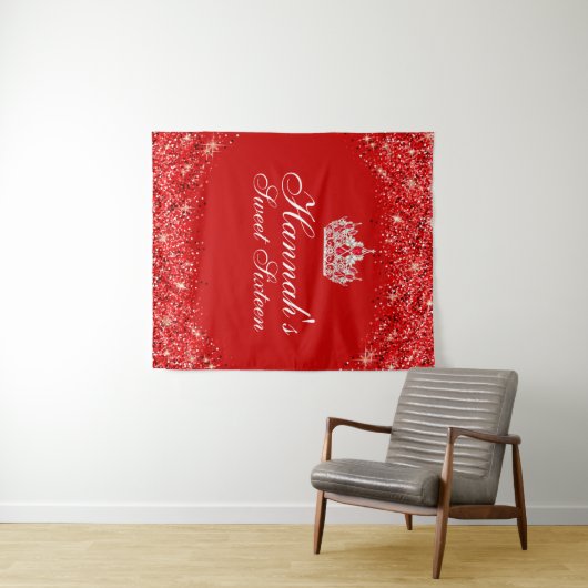Roter Glitzer Sweet 16 Hintergrund Wandteppich (Beispiel (Horizontal))
