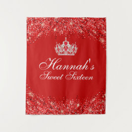 Roter Glitzer Sweet 16 Hintergrund Wandteppich