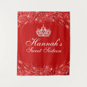 Roter Glitzer Sweet 16 Hintergrund Wandteppich