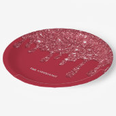 Roter Glitzer Tropfen Individuelle Name verfügbar Pappteller (Schrägansicht)