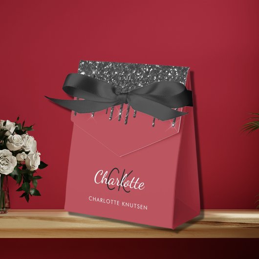 Roter Glitzer Tropfen mit Monogramm Geschenkschachtel