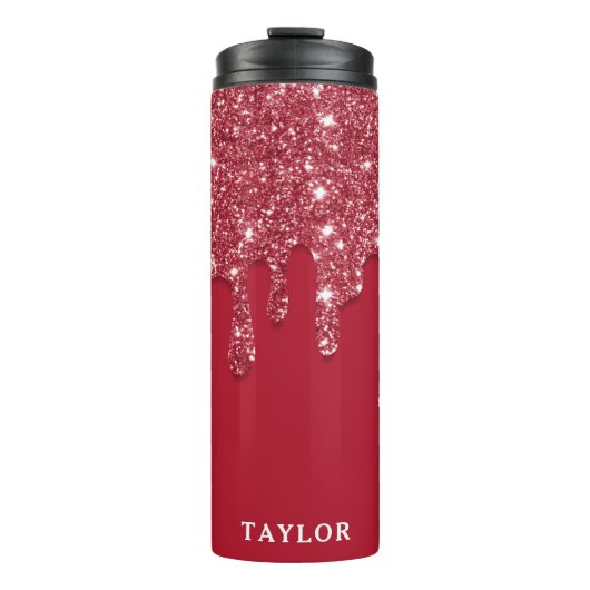 Roter Glitzer Tropfen Personalisiert Thermosbecher (Vorderseite)