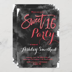 Roter Glitzer Typografie schwarze Wasserfarbe Süß Einladung