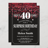 Roter Glitzer Überraschung 40. Geburtstag Einladun Einladung (Vorne/Hinten)