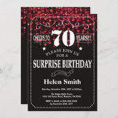 Roter Glitzer Überraschung 70. Geburtstag Einladun Einladung (Vorne/Hinten)