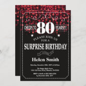 Roter Glitzer Überraschung 80. Geburtstag Einladun Einladung (Vorne/Hinten)