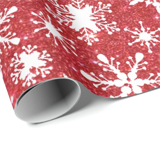 Roter Glitzer und Schneeflocken Geschenkpapier (Rolleneckpunkt)