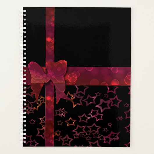 Roter Glitzer und schwarze Sterne Planer (Vorderseite)