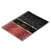 Roter Glitzer und schwarzer Damast Notizblock (Linke Seite)