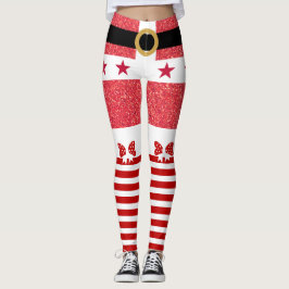 Roter Glitzer und weiße Streifen Weihnachten Leggings