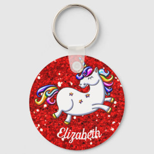 Roter Glitzer Unicorn Schlüsselanhänger