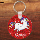 Roter Glitzer Unicorn Schlüsselanhänger (Vorderseite)