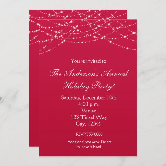 Roter Glitzer Weihnachten Einladung (Vorne/Hinten)