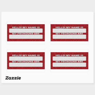 Roter Glitzer Weihnachtsnamen und Pronoun-Labels Rechteckiger Aufkleber