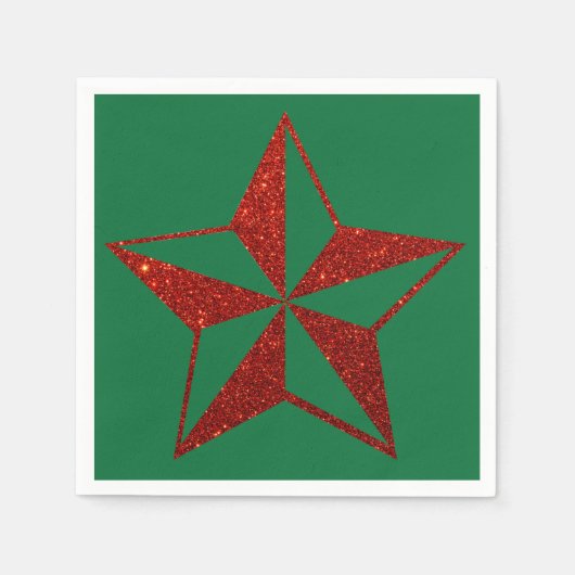 Roter Glitzer Weihnachtsstar Napkins Serviette (Vorderseite)