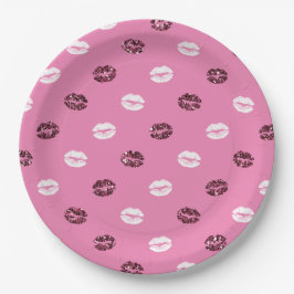 Roter Glitzer Weiße Küsse Lippen Pappteller