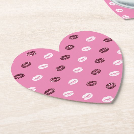 Roter Glitzer Weiße Küsse Lippen Untersetzer (angewinkelt)
