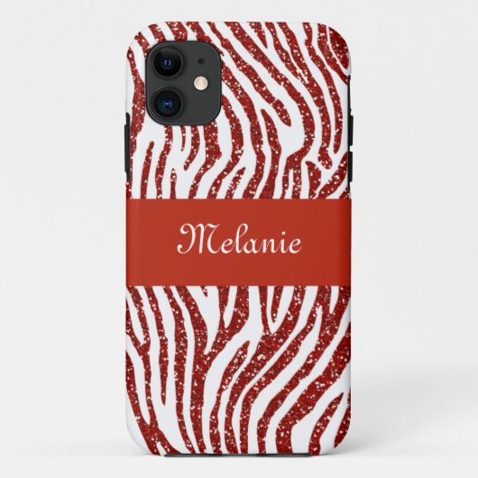 Roter Glitzer Zebra Monogram iPhone Case-Mate iPhone Hülle (Rückseite)