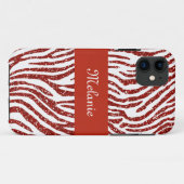 Roter Glitzer Zebra Monogram iPhone Case-Mate iPhone Hülle (Rückseite (Horizontal))