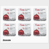 Roter glitzernder Weihnachtsball mit Silbergarland Quadratischer Aufkleber (Blatt)