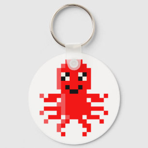 Roter glücklicher Pixel-Tintenfisch Schlüsselanhänger