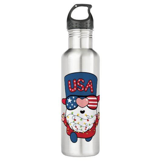 Roter Gnome mit Weihnachtslicht Edelstahlflasche (Vorderseite)