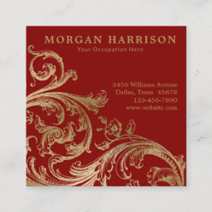 Roter Gold-Damask-Barock-Schwung Quadratische Visitenkarte