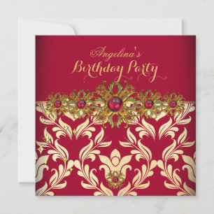 Roter Gold Damast Elegante Geburtstagsfeier Einladung