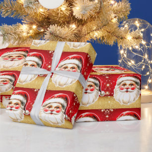 Roter Gold Glitter Retro Weihnachtsmann Weihnachte Geschenkpapier