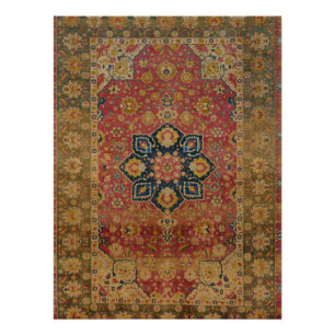 Roter Gold Kashan Teppich Perser Asiatisch Poster
