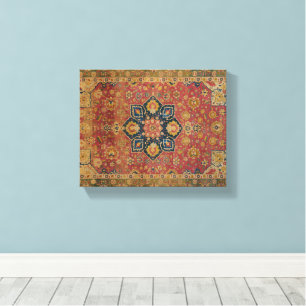 Roter Gold Kashan Teppich Persischer Asiatischer Leinwanddruck