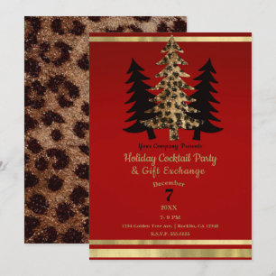 Roter Gold Leopard Glamour Weihnachtsbaum Party Einladung