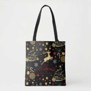 Roter Gold-Rentier Frohe Weihnachtsbaum Tasche