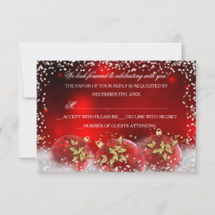 Roter Gold-Schneeball-Weihnachtsfeier-Zusage RSVP Karte