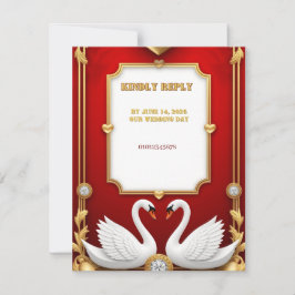 Roter Gold Schwan Hochzeitspaar Dekoration 💍 RSVP Karte