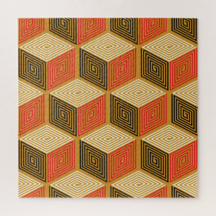 Roter Gold Vintage Würfel Muster Puzzle