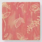 Roter Gold Wasserfarben Blumen Steinuntersetzer (Vorderseite)