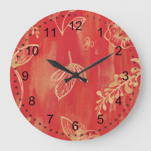 Roter Gold Wasserfarben-Blumenmuster Große Wanduhr