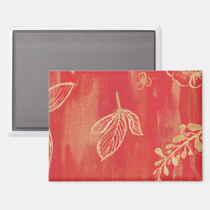 Roter Gold Wasserfarben-Blumenmuster Magnet