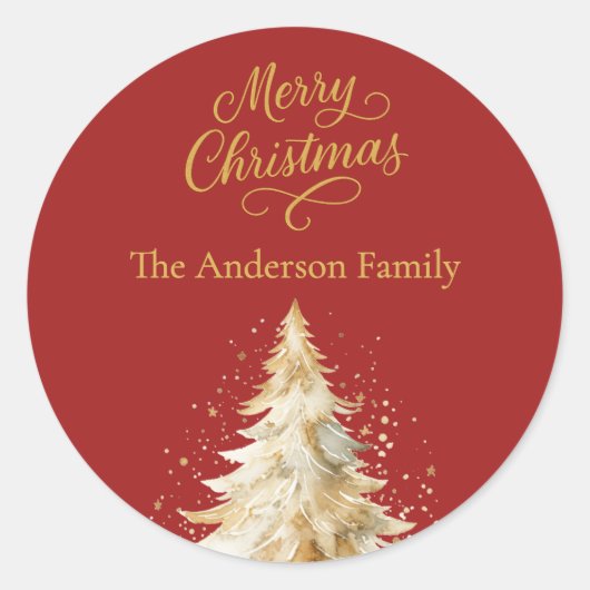 Roter Goldbaum Weihnachten Runder Aufkleber (Vorderseite)