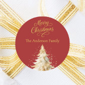 Roter Goldbaum Weihnachten Runder Aufkleber