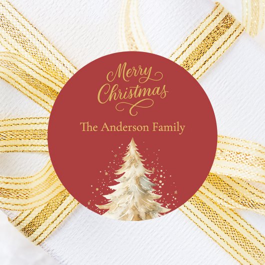 Roter Goldbaum Weihnachten Runder Aufkleber