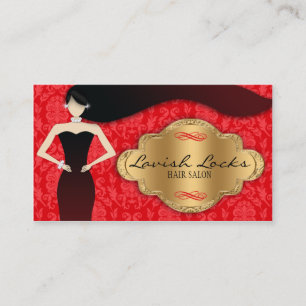 Roter Golddamast-Haar-Stylist-Salon Visitenkarte