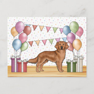 Roter Golden Retriever Farbiger Pastell-Geburtstag Postkarte