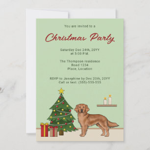 Roter Golden Retriever Hund mit Weihnachtsbaum Grü Einladung