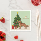 Roter Golden Retriever Hund und grüner Weihnachtsb Serviette (Beispiel)