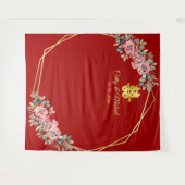 Roter goldener Blumenkranz Chinesischer Hochzeitst Wandteppich (Vorderseite (Horizontal))